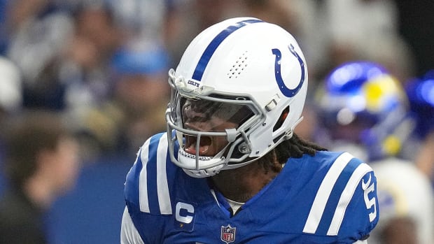 Indianapolis Colts quarterback Anthony Richardson Celebrates vs Rams